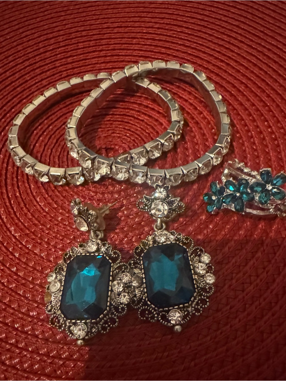Silver-Tone Teal Crystal Drop Earrings - Women's Jewelry